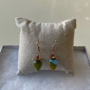 New Gold Filled with Swarovski and Leaf Pendant Earrings